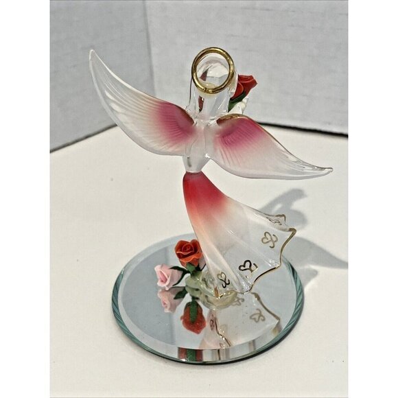 Glass Baron Angel Holding Roses Red Wings and Skirt on Mirror Original Label - Picture 5 of 9